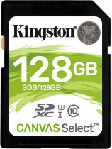 Карта памяти KINGSTON 128 Гб, SDXC, Secure Digital XC, чтение: 80 Мб/с, запись: 10 Мб/с, Canvas Select (SDS/128GB)