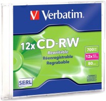 Диск CD-RW VERBATIM 700Mb 8-12x Slim case 1шт (43762 1шт)