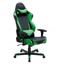 Кресло DXRACER искусственная кожа, до 120 кг, материал крестовины: металл, механизм качания, поясничный упор, цвет: зелёный, чёрный, Racing (OH/RE0/NE)
