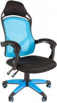 Кресло CHAIRMAN текстиль, до 120 кг, материал крестовины: пластик, механизм качания, спинка из сетки, цвет: синий, чёрный, Game 12 Black/Blue, 00-0 (7016633)