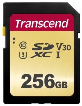 Карта памяти TRANSCEND 256 Гб, SDXC, Secure Digital XC, чтение: 95 Мб/с, запись: 60 Мб/с, V30 (TS256GSDC500S)