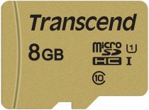 Карта памяти TRANSCEND 8 Гб, microSDHC, чтение: 95 Мб/с, запись: 60 Мб/с, адаптер на SD (TS8GUSD500S)
