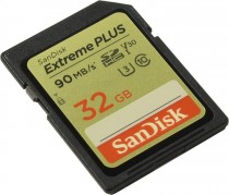 Карта памяти SANDISK 32 Гб, SDHC, Secure Digital HC, чтение: 90 Мб/с, запись: 60 Мб/с, Extreme Plus (SDSDXWF-032G-GNCIN)