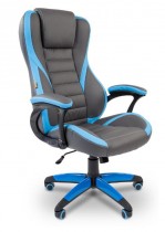 Кресло CHAIRMAN искусственная кожа, до 120 кг, материал крестовины: пластик, механизм качания, цвет: голубой, серый, Game 22 Gray/Blue, 00-0 (7023922/7019436)