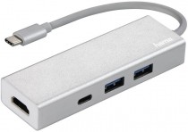 USB хаб HAMA USB-C Aluminium 3порт. белый (00135756)