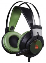 Гарнитура A4TECH проводные наушники с микрофоном, накладные, USB, регулятор громкости, Bloody J450 Black/Green, зелёный, чёрный (A4 J450)